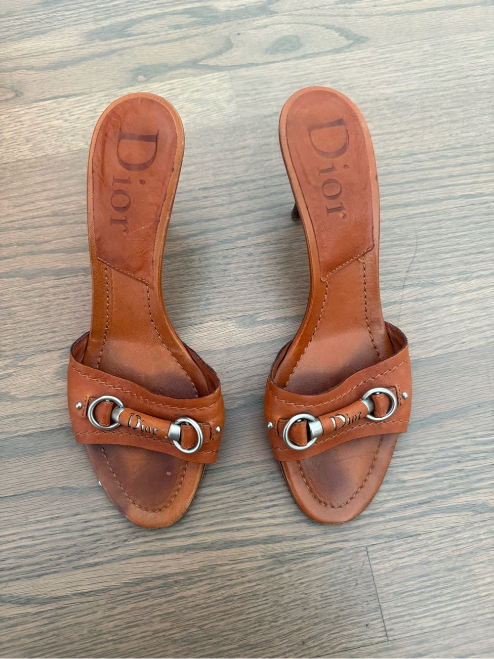 Dior Tan Leather Open-Toe Mules with Silver Hardware